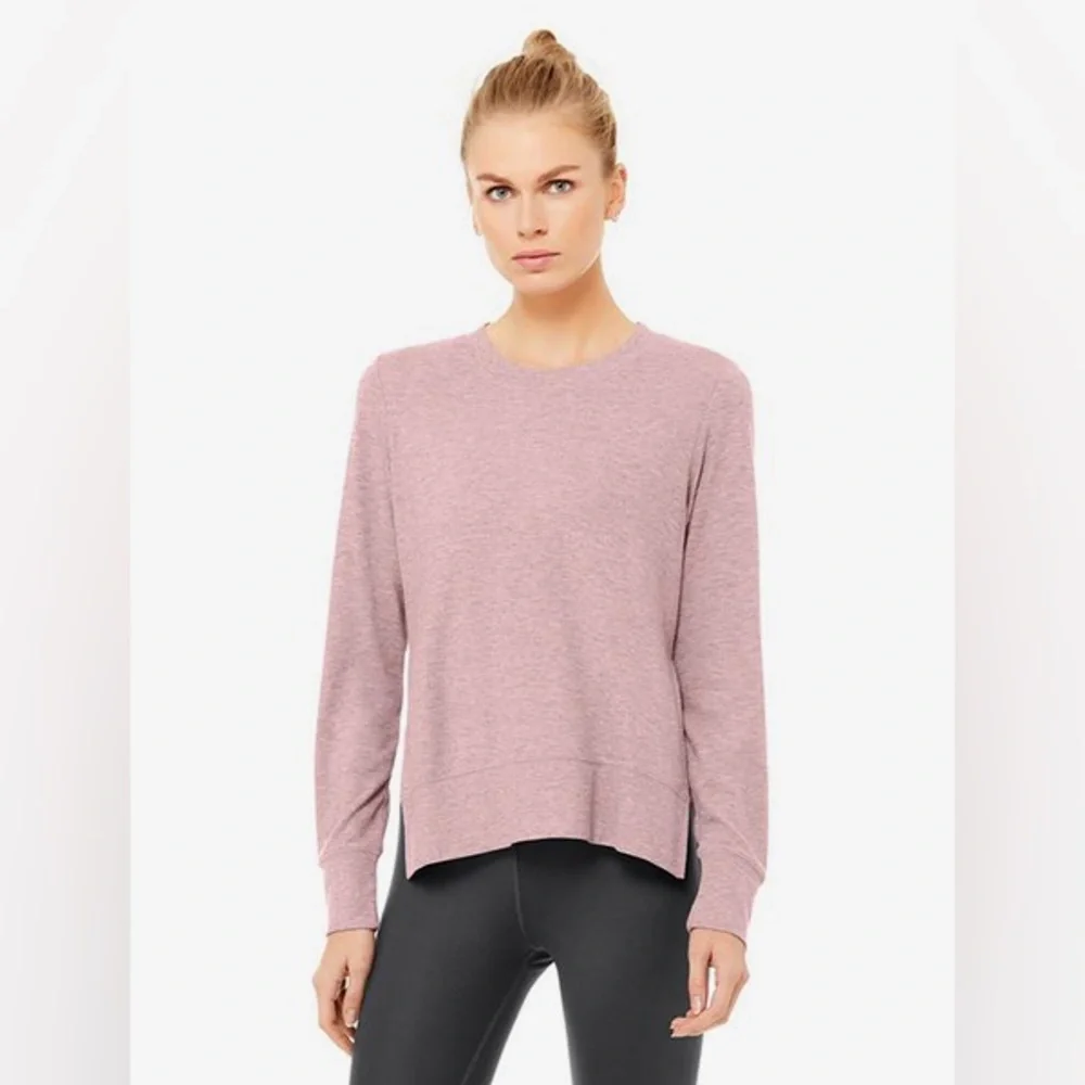 NWOT Alo Yoga Glimpse Split‎ Side Hem Long Sleeve Dusted Plum Heather Size Small